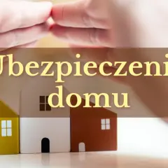 Dwie dłonie chroniące trzy domki. Czy ubezpieczenie domu jest obowiązkowe? Zabezpiecz swoją przyszłość.