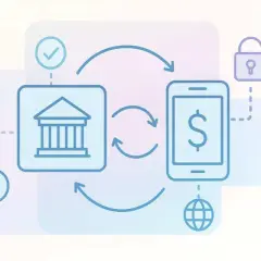 Ilustracja przedstawia cykl płatności: bank, telefon z symbolem dolara, globus i kłódka. To wyjaśnia, co to znaczy płatność z góry.