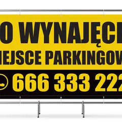 Baner informuje: "DO WYNAJĘCIA MIEJSCE PARKINGOWE". Zastanawiasz się, ile kosztuje wynajem miejsca postojowego w garażu podziemnym? Zadzwoń: 666 333 222.