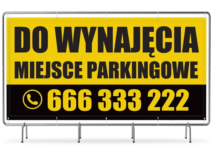 Baner informuje: "DO WYNAJĘCIA MIEJSCE PARKINGOWE". Zastanawiasz się, ile kosztuje wynajem miejsca postojowego w garażu podziemnym? Zadzwoń: 666 333 222.