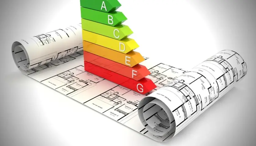 Energetyczna skala budynków (A-G) na planach architektonicznych. Centralny rejestr charakterystyki energetycznej budynków.
