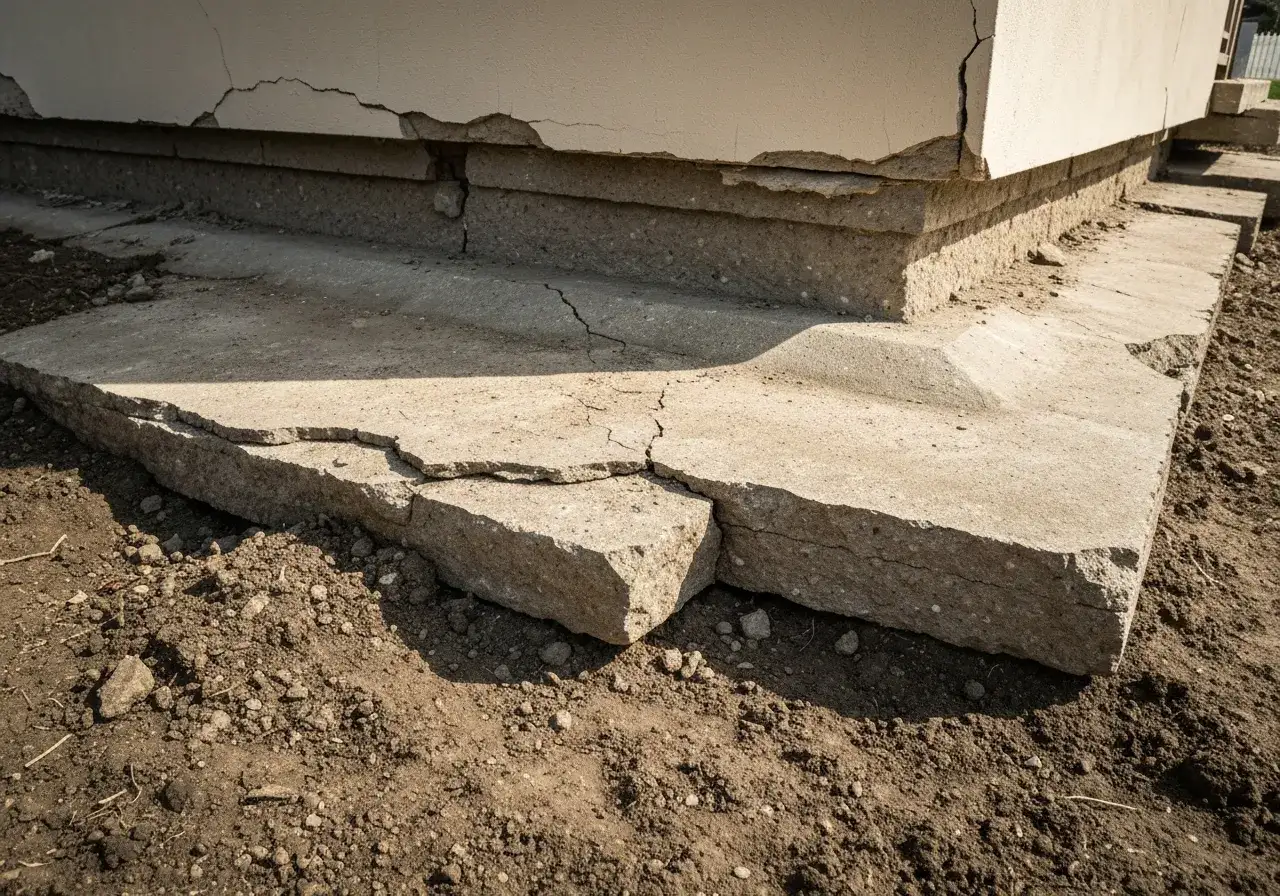 Popękany fundament domu. Zastanawiasz się, ile kosztuje ankrowanie domu, gdy pojawiają się takie uszkodzenia?