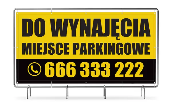 Baner informuje: "DO WYNAJĘCIA MIEJSCE PARKINGOWE". Zastanawiasz się, ile kosztuje wynajem miejsca postojowego w garażu podziemnym? Zadzwoń: 666 333 222.